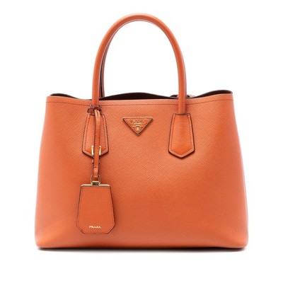 Prada Medium Saffiano Cuir Double Handle Satchel Pre-Loved Orange