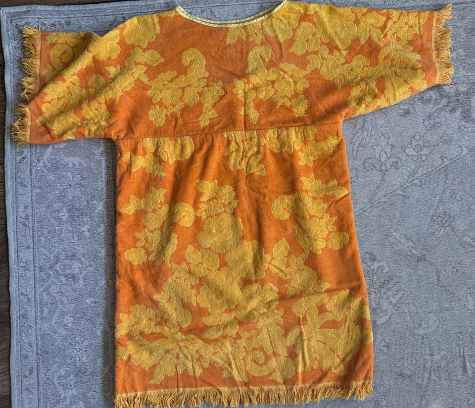 Vtg Bright Orange Cover-Up Fringe Terrycloth Towel Dress Caftan - Image 2 of 4