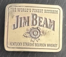 VINTAGE JIM BEAM BOURBON BELT BUCKLE BRASS Wyoming Studio Artworks Made In Usa