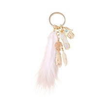 Hexagonal Column Feather Keychain With Fringe Tassels Bohemian Style Key Chain