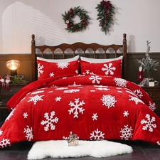 3 Piece Christmas King Size Comforter Set, Fluffy Snowflake King Comforters, ...