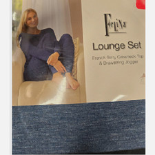 Felina Women's Lounge Set French Terry Cewneck  Drawstring Jogger TEAL XL NWOT