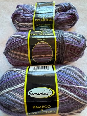Sensations- Bamboo & Ewe Superfine Blend Sock Yarn Purple Black 1 Skein + more