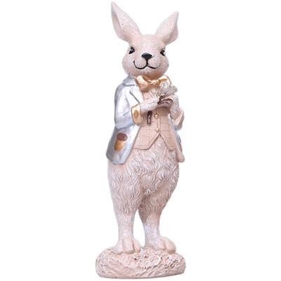 Ostern Hase Basteln Resin Figur silberfarben 6x5x20cm Tischaufsteller