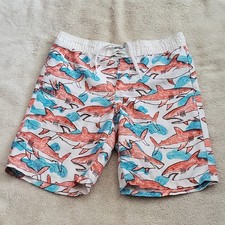 Old Navy Boys 4T Shark Print Swim Trunks White Blue Red Polyester Drawstring