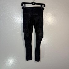 Spanx Leggings Womens M Black Faux Leather Moto High Rise Ankle Shaping 20136R