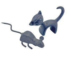 Solid Cast Iron Miniature Rustic Cat Kitten and Mouse Rat Figurine Ornament SET