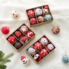 6 Christmas Decoration Felt Balls Small Hanging Christmas Snowflakes Snowman Gar