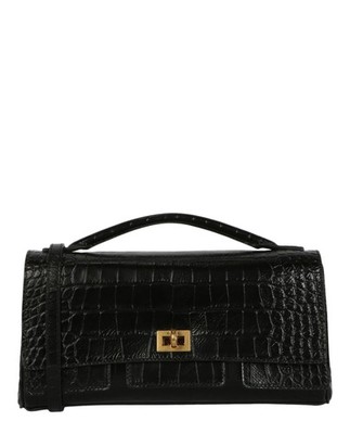 Balenciaga Womens Bel Air Small Croc-Embossed Leather Clutch Bag