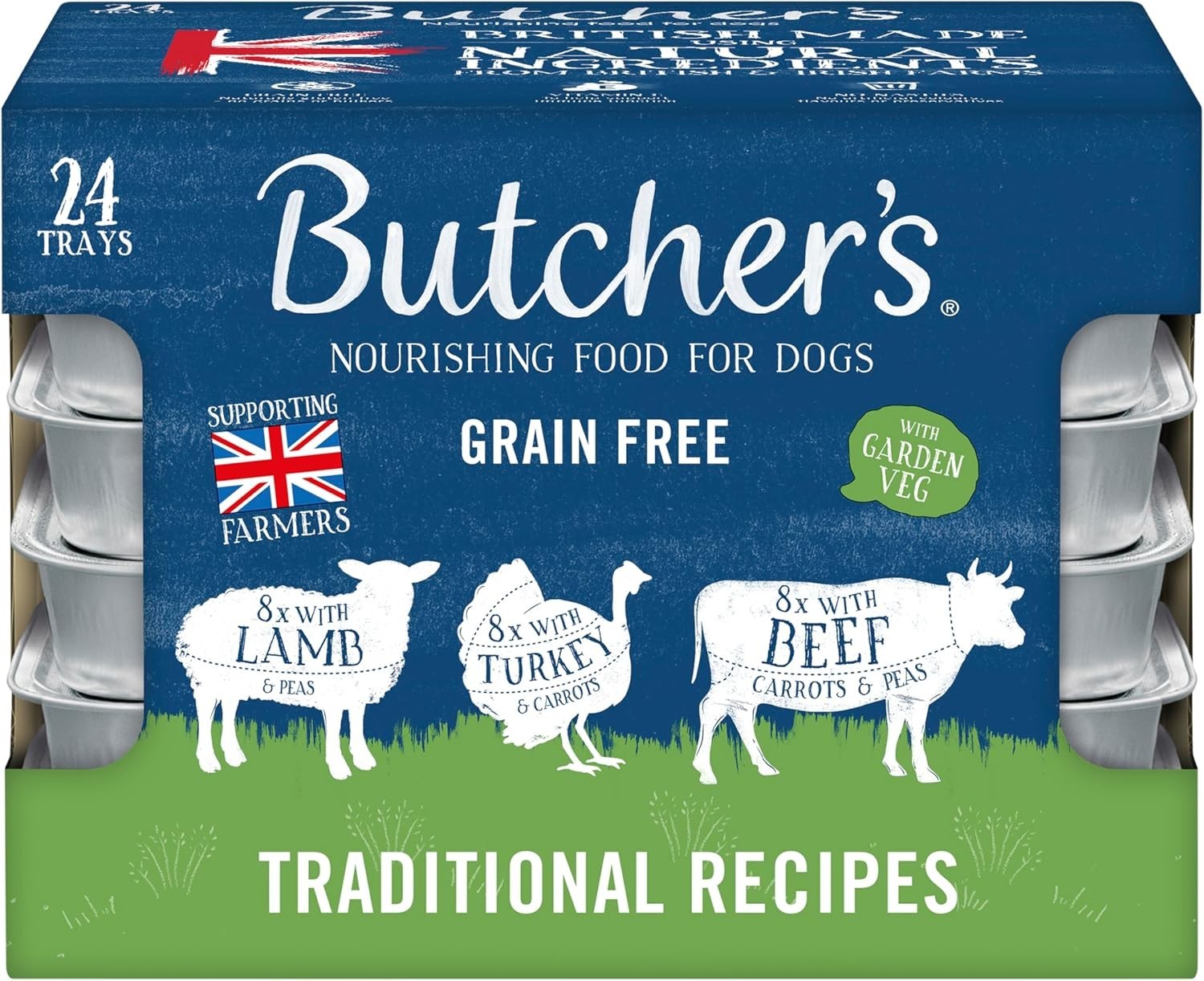 Butcher's Grain Free Adult Dog Food Lamb Turkey Beef Wet Trays 24x150g Free P&P