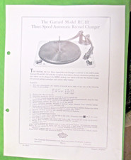 GARRARD MODEL RC 111 TURNTABLE ORIGINAL GARRARD  SALES SHEET  INFO