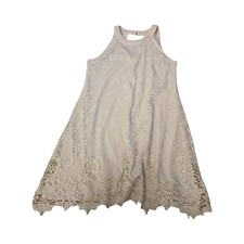 Cream Floral Lace Halter Neck Scalloped Hem Sleeveless Cocktail Dress Womens