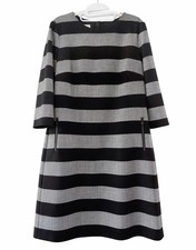 Hobbs London Dress Tunica Women UK 12 US 8 Black Grey Stripe Shift Knee Length