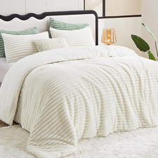 Fluffy Queen Shaggy Comforter Set Soft Faux Fur Cream White 2 Pillowcases
