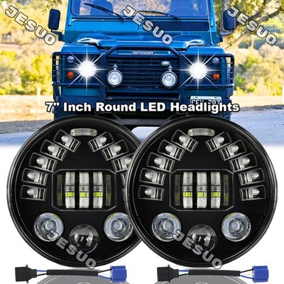 For Land Rover Defender 90 110 Pair 7'' inch Round LED Headlights DRL Hi/Lo Beam