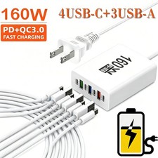 160W 7-Port USB C Fast Wall Charger Block Charging Station for Multiple Devices