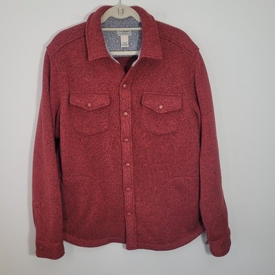 LL Bean Men's Sweater Fleece Shirt Jacket Snap Up Hickory Orange Large shacket