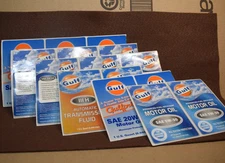 GULF GASOLINE STATION MOTOR OIL GRADE QUART DECALS SIGN 12PC LOT 5W-30 20W-50