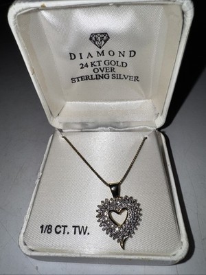 Diamond Heart Pendant Necklace 1/8 CT TW 24kt Gold Over Sterling Silver