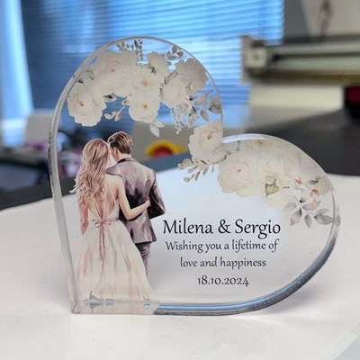 Personalised Wedding Couple Heart Acrylic Gift   Custom Bride & Groom Keepsake
