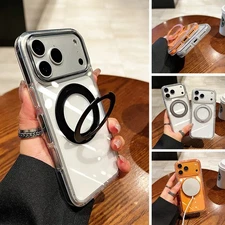 For iPhone 17 Pro Max/17Pro/17 Mag Safe Ring Stand Clear Back Shockproof Case 