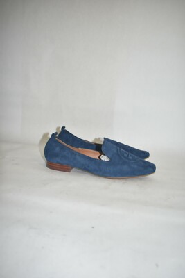 $350 TORY BURCH LEIGH LOAFER NAVY SUEDE LOGO SLIP ON SHOES 6.5 (D6