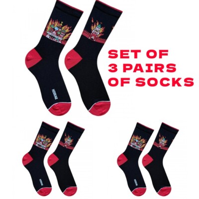 Cotton Mid-Calf Black Funny Socks Kremlin on fire / Moscow is burning / Set 3pcs
