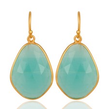 18k Yellow Gold Plated 925 Silver Aqua Gemstone Statement Earrings Jewelry
