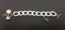 NEW GUESS SILVER TONE,TEXTURED THICK CHAIN LINK,HEART,CLUSTER,LOGO BRACELET