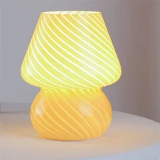 Mushroom Lamp Glass Table Bedside Lamps Translucent Murano Vintage Style Striped