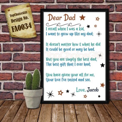 PERSONALISIERTES Lieber Papa Gedicht, Geschenke von Tochter, Sohn, Baby