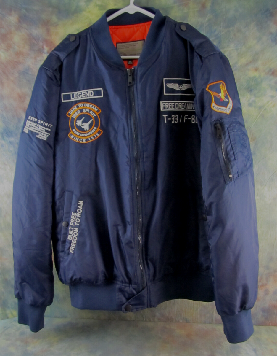 Air Force Freedom to Roam Free Spirit American Embroidered Blue Satin  Jacket 5XL