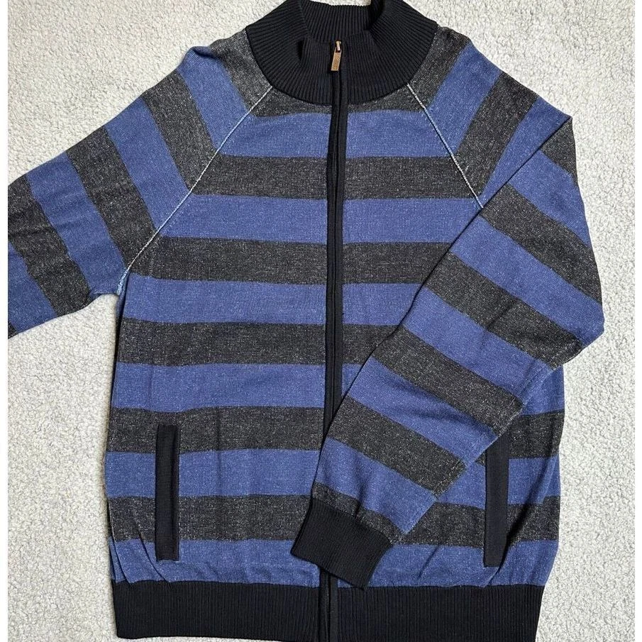 Kenneth Cole Reaction Sweater Adult 2XL Blue Striped Full Zip Sweatshirt Men NEW - Image 3 of 4