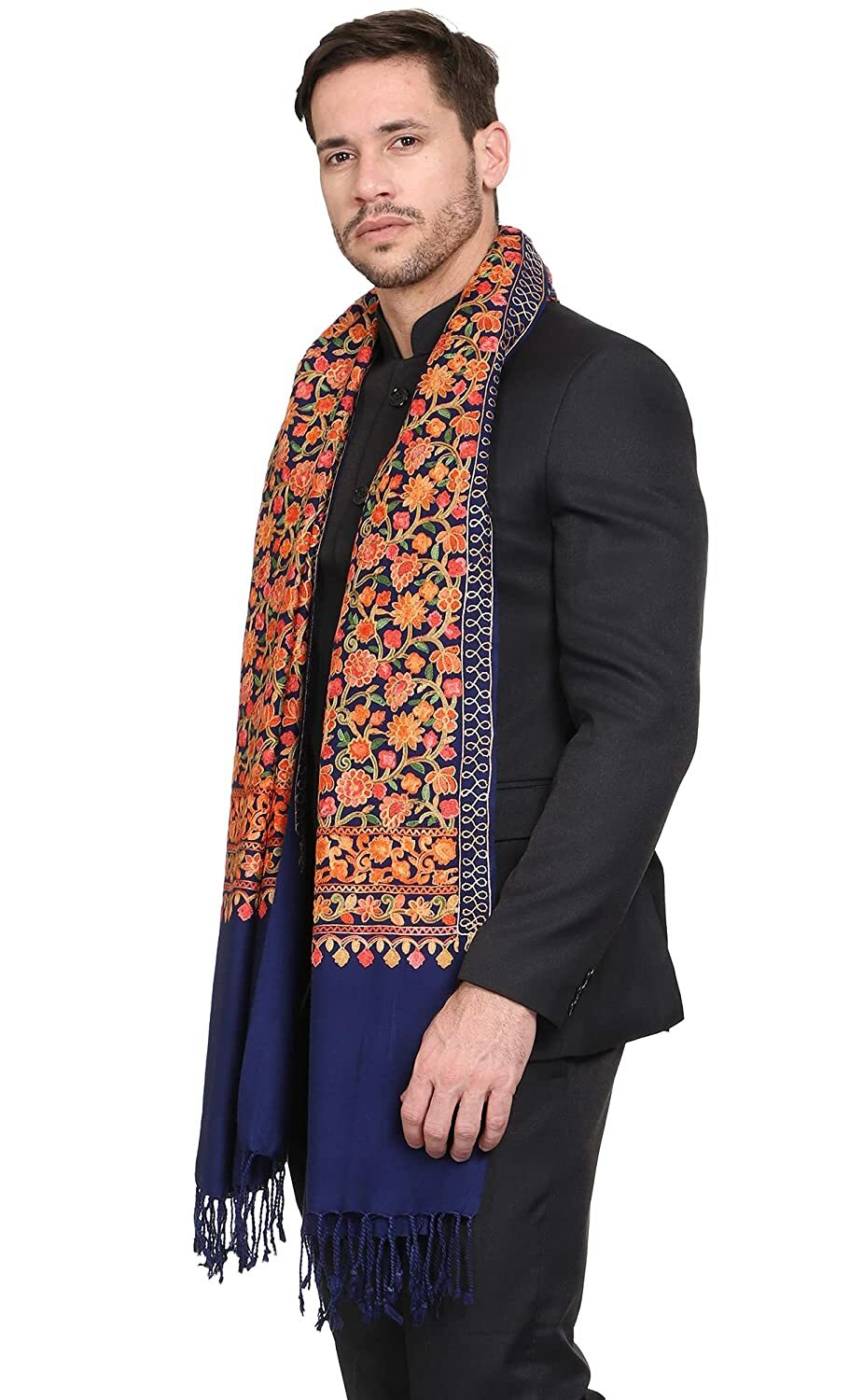 Men's Floral Embroidered Cashmilon Gents Muffler Shawl Stole Scarf eBay