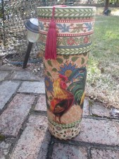 PUNCH STUDIO ROOSTER WINE ROUND BOX BOTTLE CARRY FRENCH COUNTRY VINTAGE TASSEL