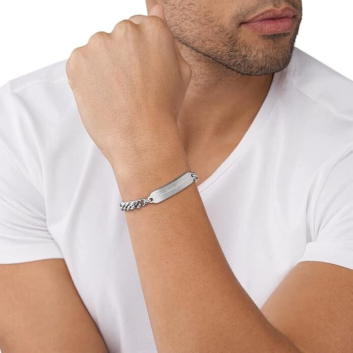 DIESEL Mens Stainless Steel ID Plate Chain Bracelet DX1405040 BNWT
