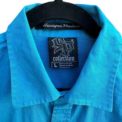 Hexagon Product Southpole Y2K Blue Epaulettes Long Sleeve Snap Closure Shirt L - Picture 5 of 10