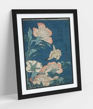 HOKUSAI, PEONIES AND CANARY -FRAMED ART POSTER PAINTING PRINT- JAPANESE ART