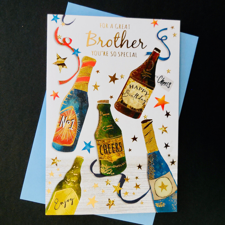 Brother For A Great Brother  Birthday Card Beer Bottles Cheers Modern 19x13cm
