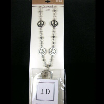 ID & Eye Glass Holder Silver Colored Peace signs 30'' Crab Claw closure