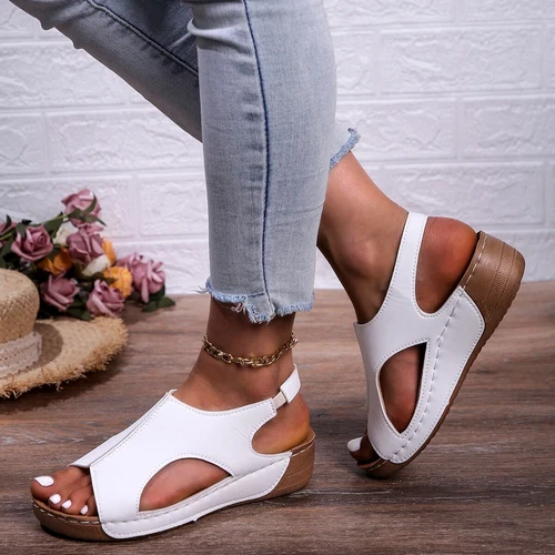 Damen Sommer offene Zehenpartie Sandalen atmungsaktiv leicht Keilabsatz Schuhe Freizeit Outdoor - Bild 2 von 21