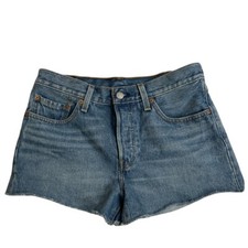 Levi  s Button Fly High Rise Cut Off Denim Shorts size 27 Pre Owned Jean Pockets