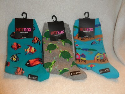 LOt of 3 Hot Sox ankle socks - beach, turtles, fish  NWT
