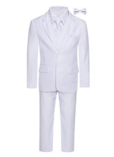 Boy's Suit Pants Vest Blazer Soft White 7 Pcs Classic Fit Notched Lapel ST-5