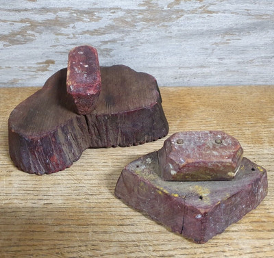 2x Vintage Holz Indianer Druckblöcke / Batik Textil Stempel, 19cm & 13cm, GC