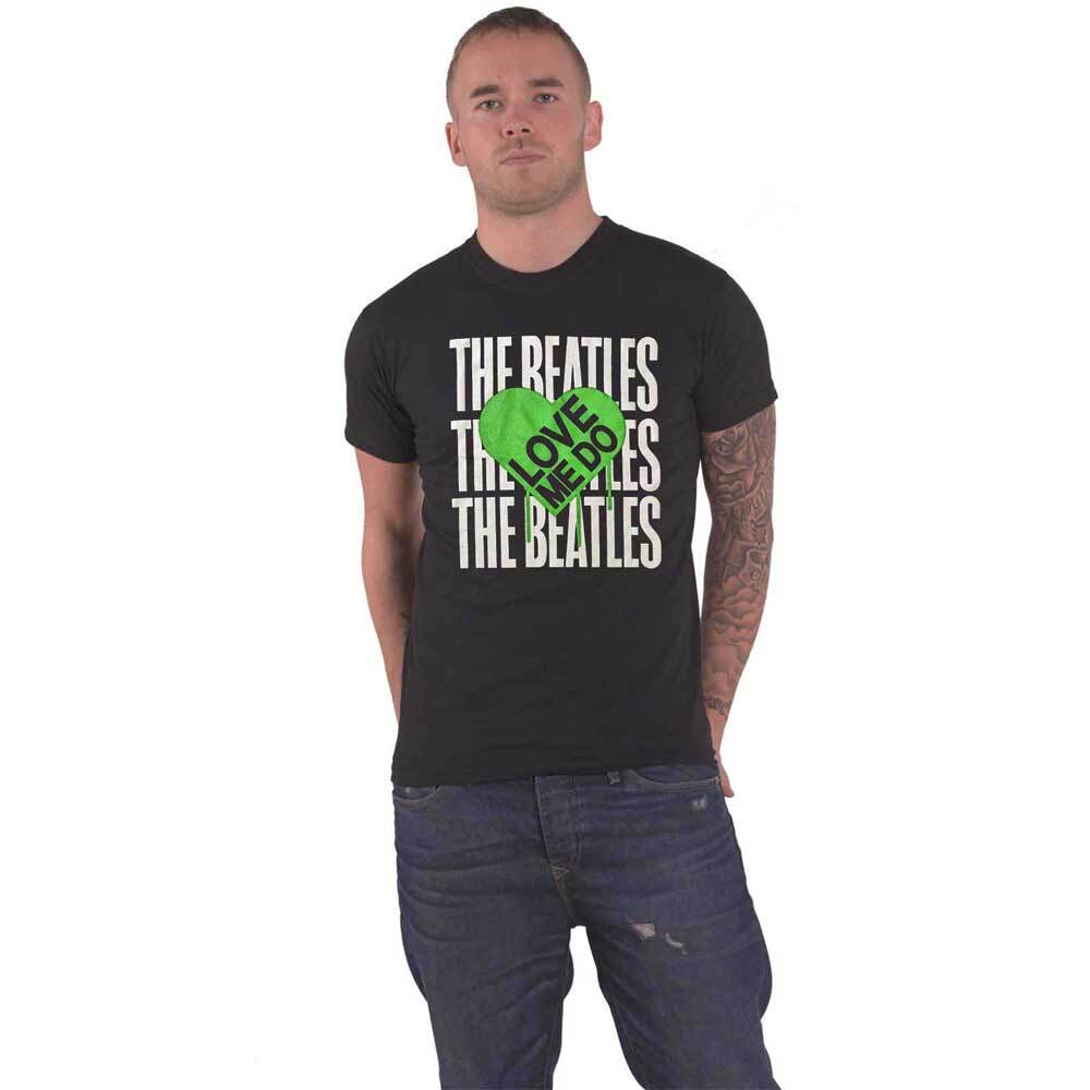 Official Unisex Black Beatles Love Me Do Graffiti Heart T-Shirt