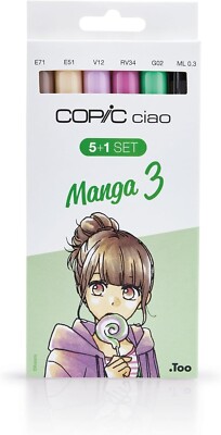 5er Set Grafik-Marker ''Manga 3'' mit Multiliner   Doppelte Spitze Nachfüllbar