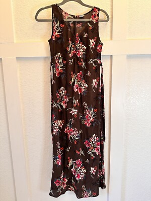 old navy brown floral dress Waist-Defined Sleeveless Printed Crepe Midi Dress for Women