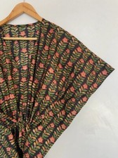 Indian Black Floral Sleepwear Cotton Kaftan Dressing Maxi Gown Dress Kaftan US
