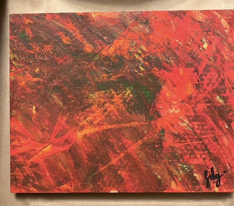 Original Abstract Acrylic Painting on Canvas Board, 8" x 10" Signed By Artist.